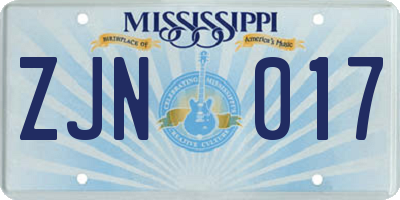 MS license plate ZJN017