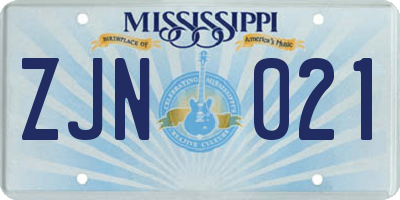 MS license plate ZJN021