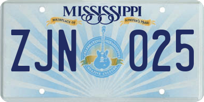 MS license plate ZJN025