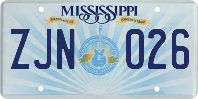MS license plate ZJN026