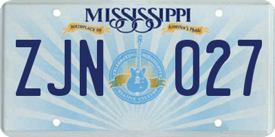 MS license plate ZJN027