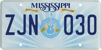 MS license plate ZJN030