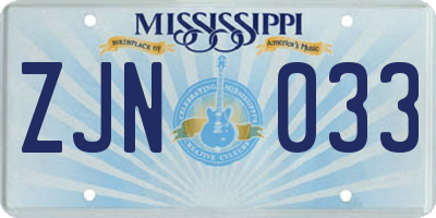 MS license plate ZJN033