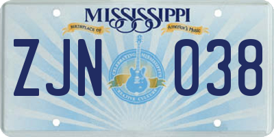 MS license plate ZJN038