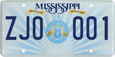 MS license plate ZJO001