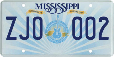 MS license plate ZJO002