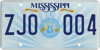 MS license plate ZJO004