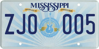 MS license plate ZJO005