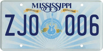 MS license plate ZJO006