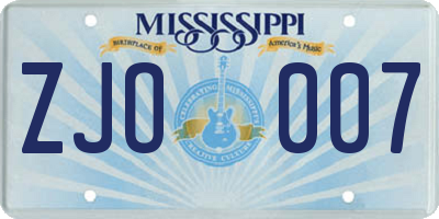 MS license plate ZJO007