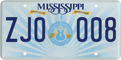 MS license plate ZJO008