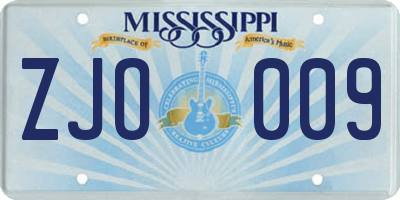 MS license plate ZJO009