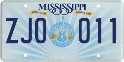 MS license plate ZJO011