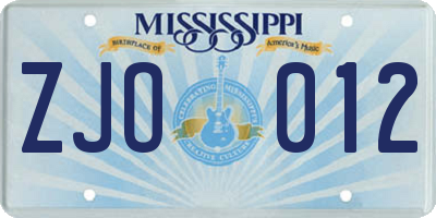 MS license plate ZJO012