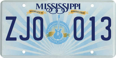 MS license plate ZJO013