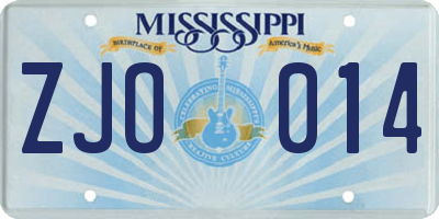MS license plate ZJO014