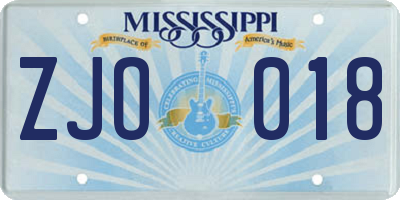 MS license plate ZJO018