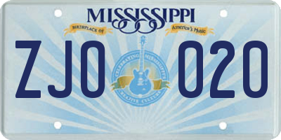 MS license plate ZJO020