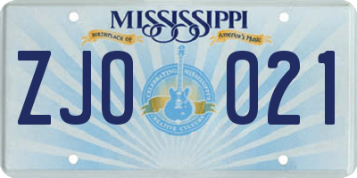 MS license plate ZJO021