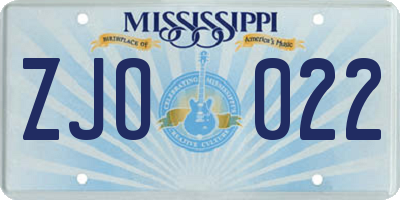 MS license plate ZJO022