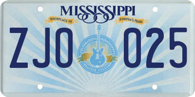 MS license plate ZJO025
