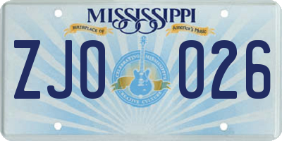 MS license plate ZJO026