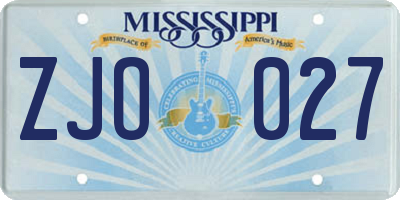 MS license plate ZJO027