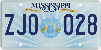 MS license plate ZJO028
