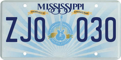 MS license plate ZJO030