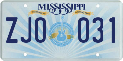 MS license plate ZJO031