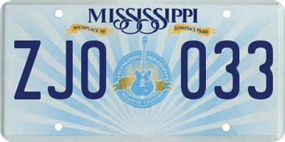 MS license plate ZJO033