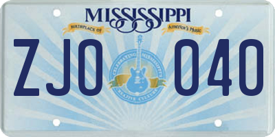 MS license plate ZJO040