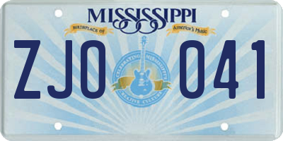 MS license plate ZJO041