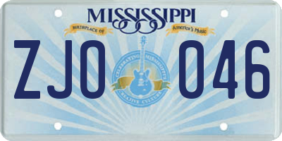 MS license plate ZJO046