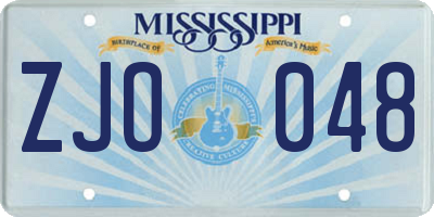 MS license plate ZJO048
