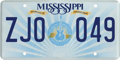 MS license plate ZJO049