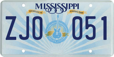 MS license plate ZJO051