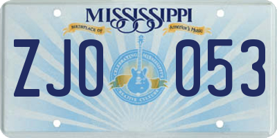 MS license plate ZJO053