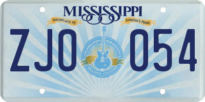 MS license plate ZJO054