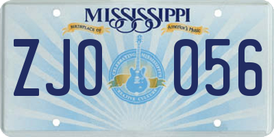 MS license plate ZJO056