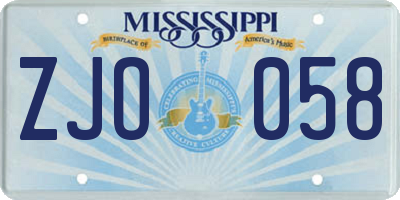 MS license plate ZJO058