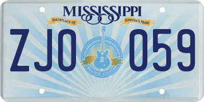 MS license plate ZJO059