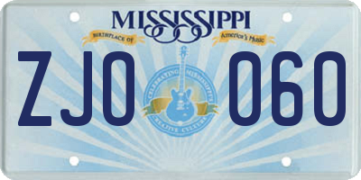 MS license plate ZJO060