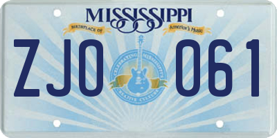 MS license plate ZJO061