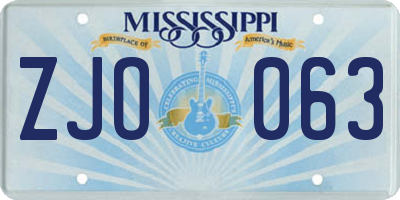 MS license plate ZJO063