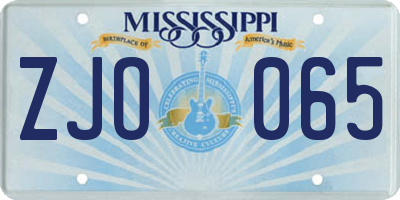 MS license plate ZJO065