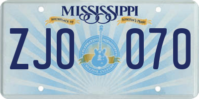 MS license plate ZJO070