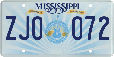 MS license plate ZJO072