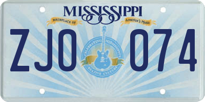 MS license plate ZJO074