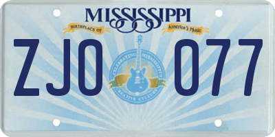 MS license plate ZJO077